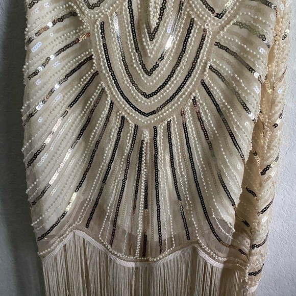 1920 Gatsby Retro. Style Beaded Sequin Fringe Cream Flapper Party Dress Size XS - Picture 13 of 16